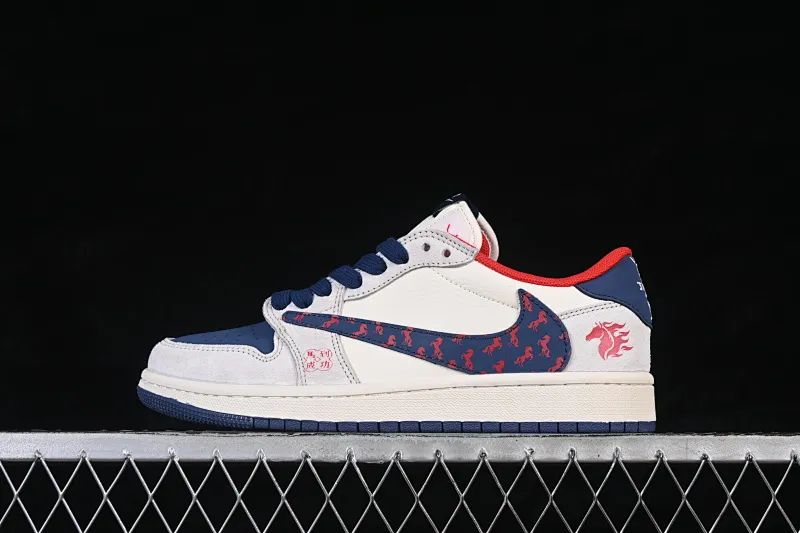 All categories Air Jordan Jordan series basketball shoes Air Jordan 1 Low High-end customized low-top sneakers Air Jordan 1 Low AJ1 Joe 1 Year of the Horse limited edition red and blue contrast high-end customized low-top retro basketball shoes DX5688-003